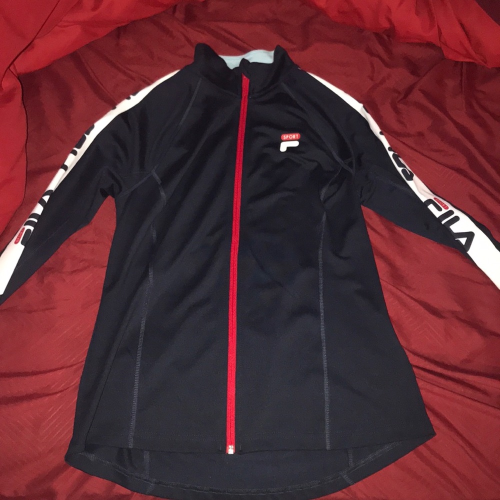 a lightweight navy FILA jacket